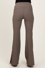 Mocha Ribbed Split Flare Maternity Leggings