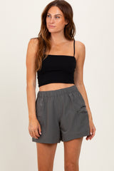 Olive Green Elastic Cargo Maternity Shorts