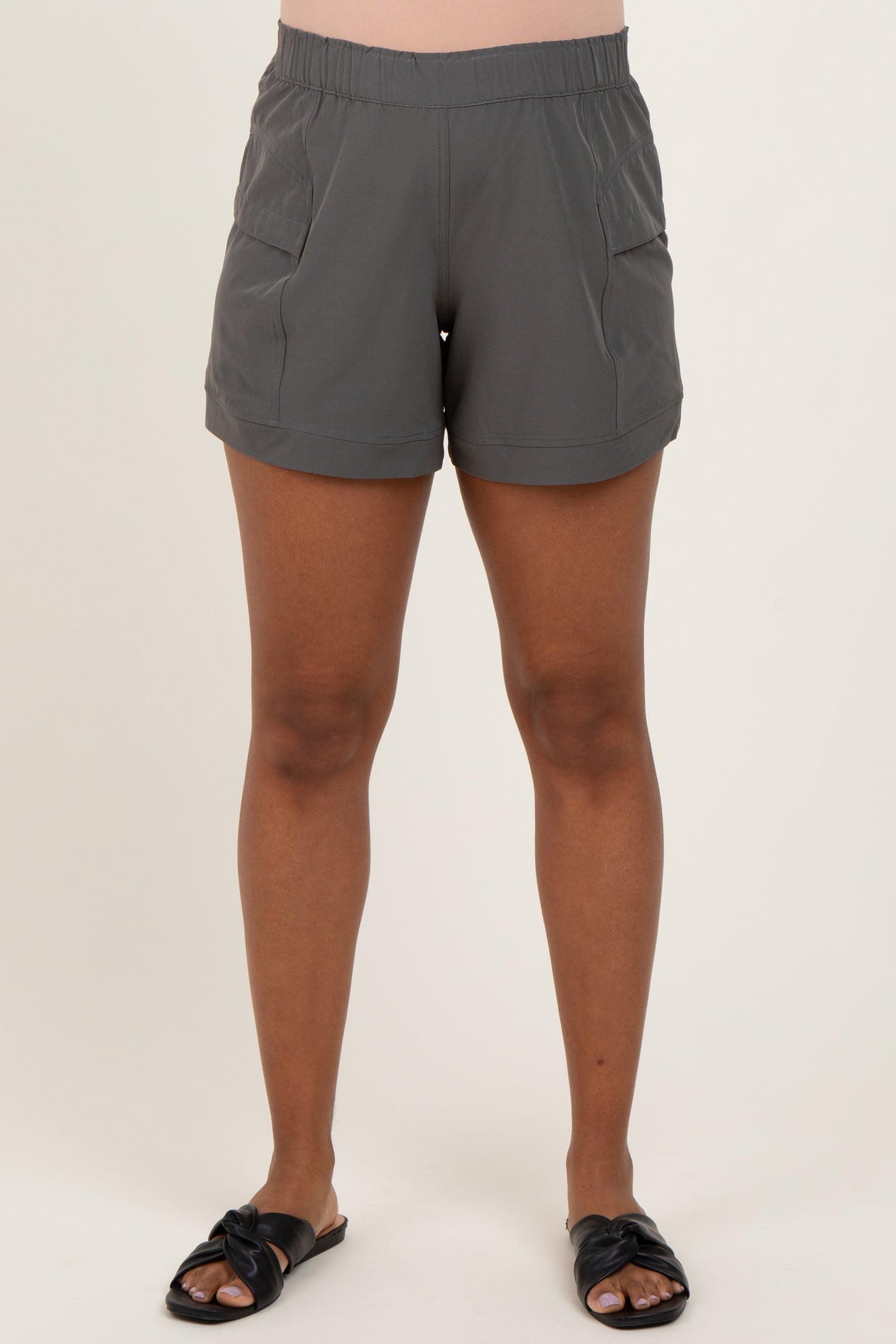 Olive Green Elastic Cargo Maternity Shorts