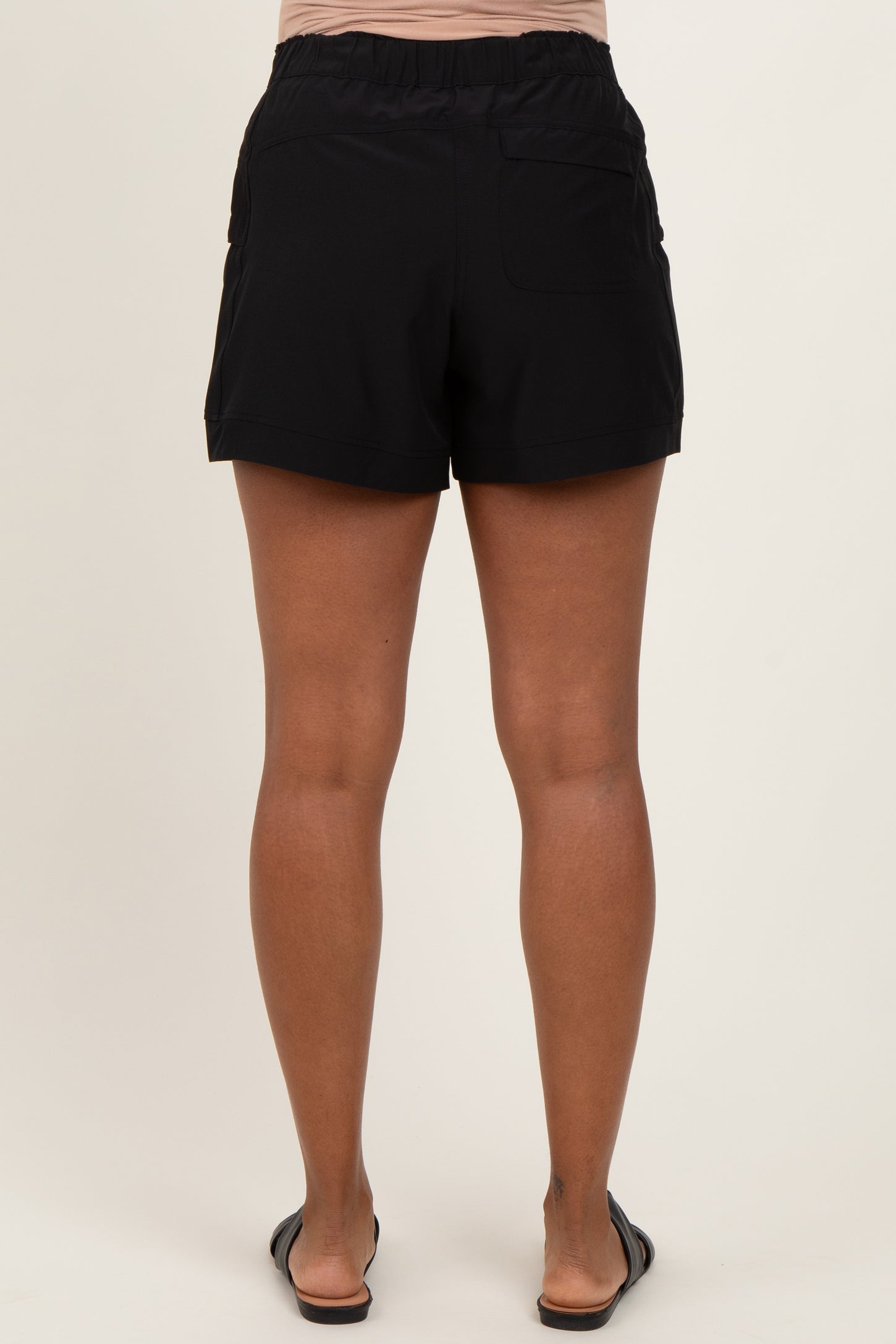 Black Elastic Cargo Maternity Shorts