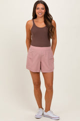 Mauve Elastic Cargo Maternity Shorts
