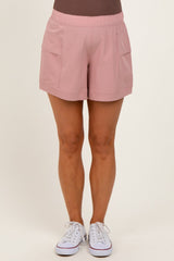 Mauve Elastic Cargo Maternity Shorts
