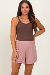 Mauve Elastic Cargo Maternity Shorts