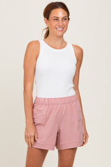 Mauve Elastic Cargo Maternity Shorts