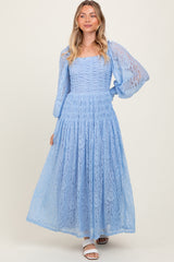 Periwinkle Lace Smocked Bubble Sleeve Maternity Maxi Dress