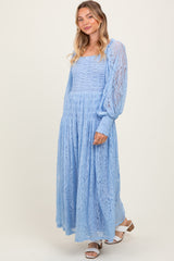 Periwinkle Lace Smocked Bubble Sleeve Maxi Dress