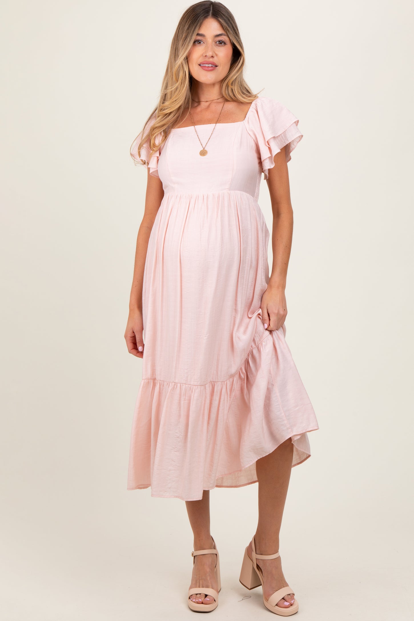 pink flutter sleeve dress Folly Baby Midi *FINAL SALE* Be You Boutique Fabric has no stretch Buy Rose Pink Flutter Sleeve