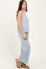 Light Blue Slub Knit Pants Set