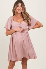 Light Pink Sweetheart Neckline Plisse Maternity Dress