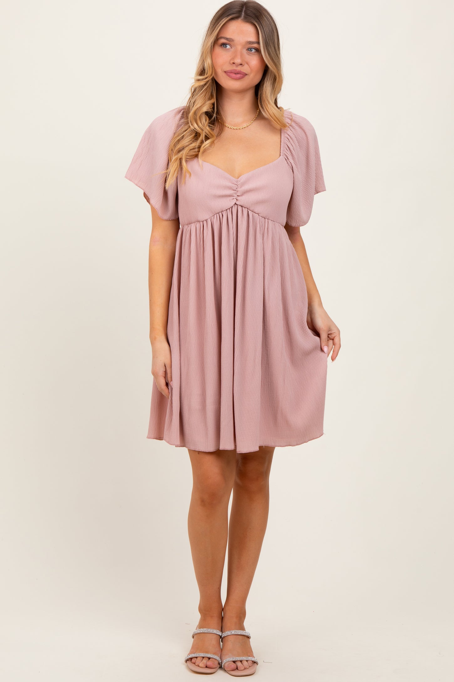 Light Pink Sweetheart Neckline Plisse Maternity Dress