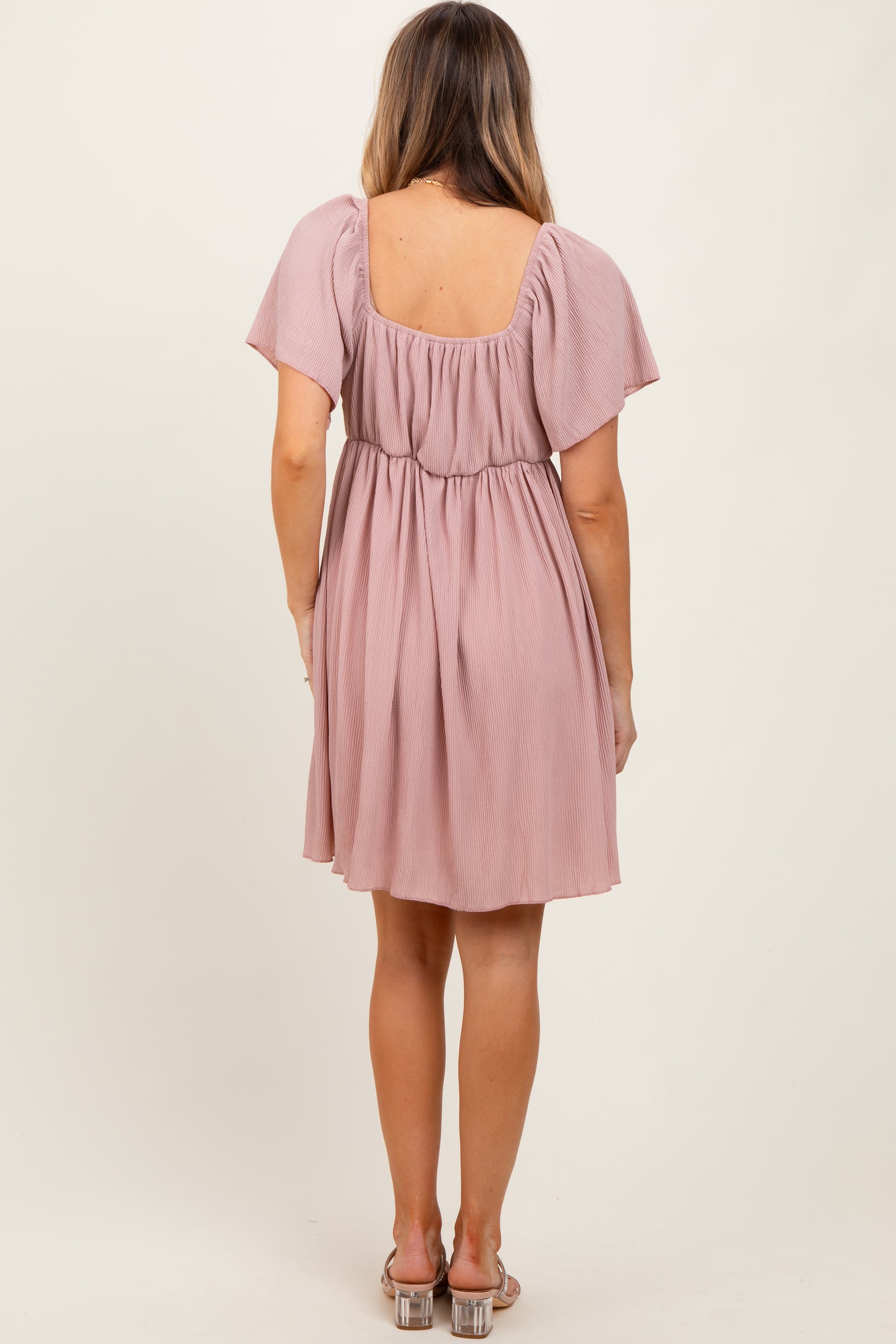 Light Pink Sweetheart Neckline Plisse Dress