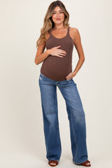Blue Lightly Distressed Wide Leg Maternity Jeans