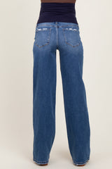 Blue Lightly Distressed Wide Leg Maternity Jeans