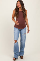 Light Blue Distressed Open Knee Straight Leg Maternity Jeans