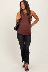 Black Washed Raw Hem Crop Flare Maternity Jeans