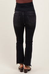 Black Washed Raw Hem Crop Flare Maternity Jeans