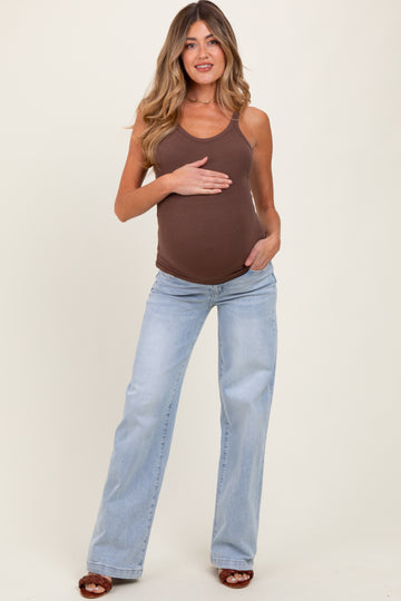 Light Blue Washed Wide Leg Maternity Jeans