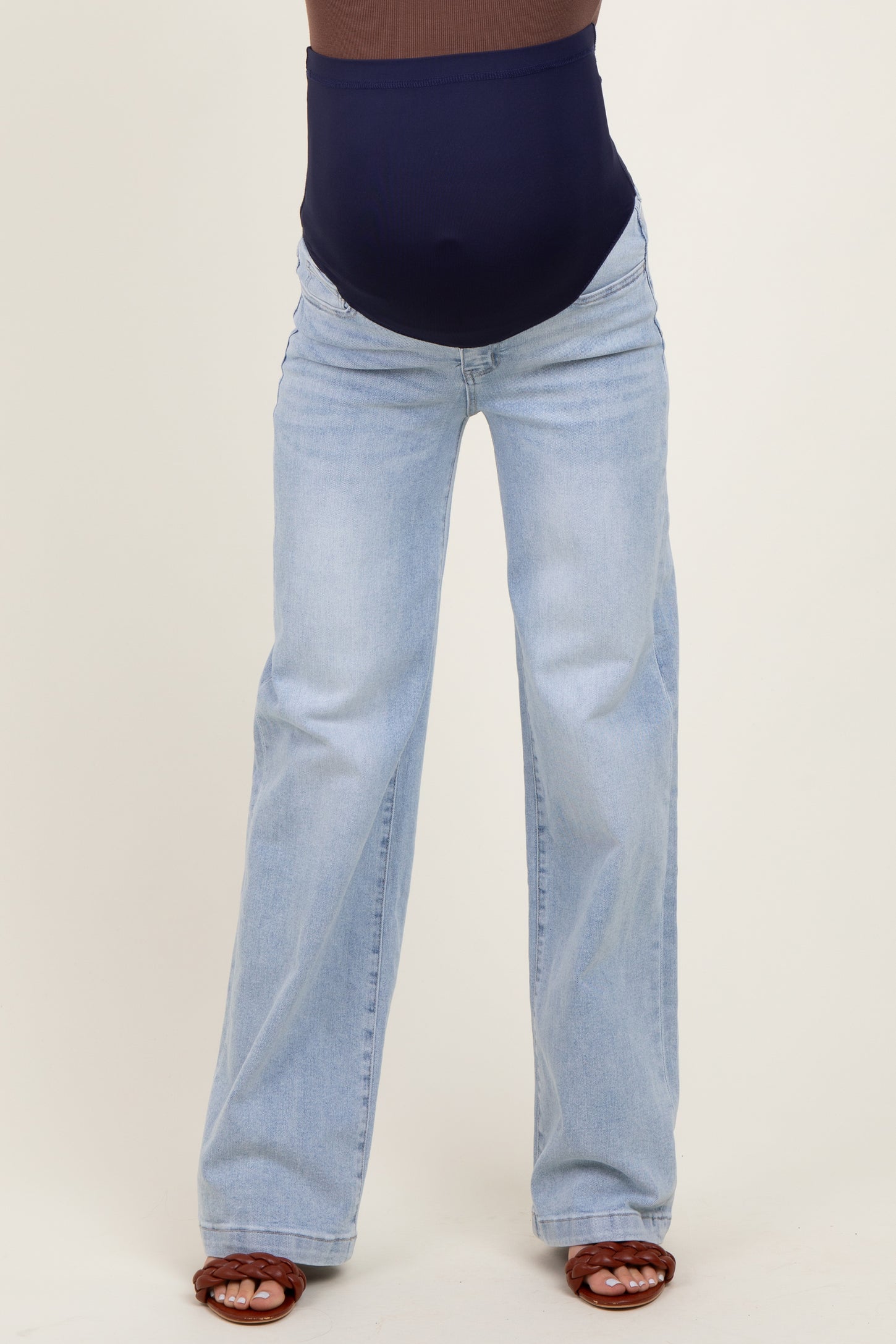 Light Blue Washed Wide Leg Maternity Jeans