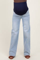 Light Blue Washed Wide Leg Maternity Jeans