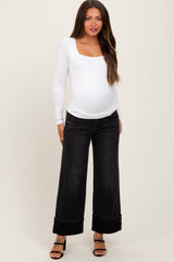 Black Cuffed Relaxed Wide Leg Maternity Jeans