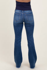 Navy Blue Fringe Hem Maternity Flare Jeans