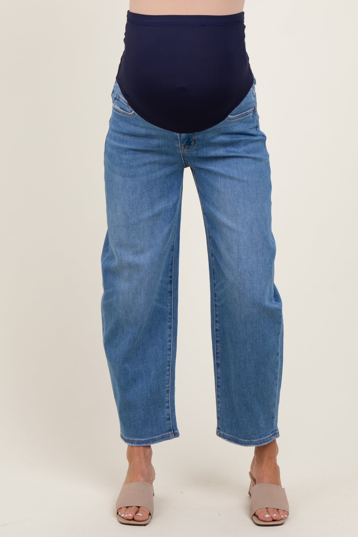 Blue Classic Wash Barrel Leg Maternity Jeans
