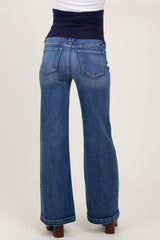 Navy Washed Wide Leg Maternity Jeans
