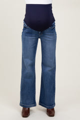 Navy Washed Wide Leg Maternity Jeans