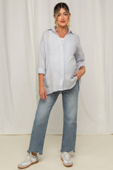 Light Blue Fringe Hem Maternity Wide Leg Jeans