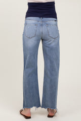 Light Blue Fringe Hem Maternity Wide Leg Jeans