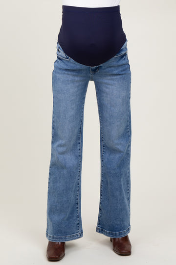 Blue Washed Wide Leg Maternity Jeans