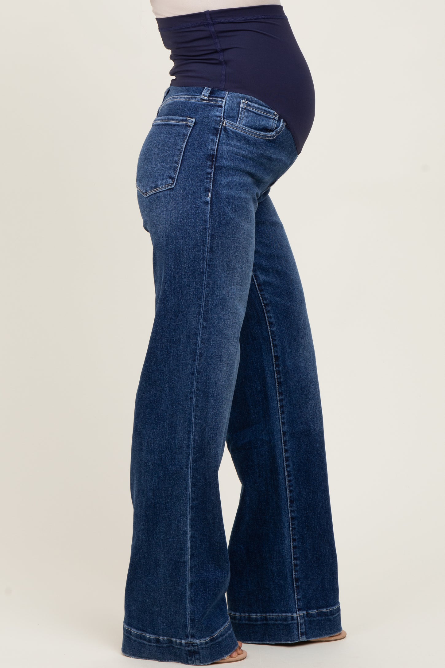 Navy Trouser Hem Wide Leg Maternity Jeans