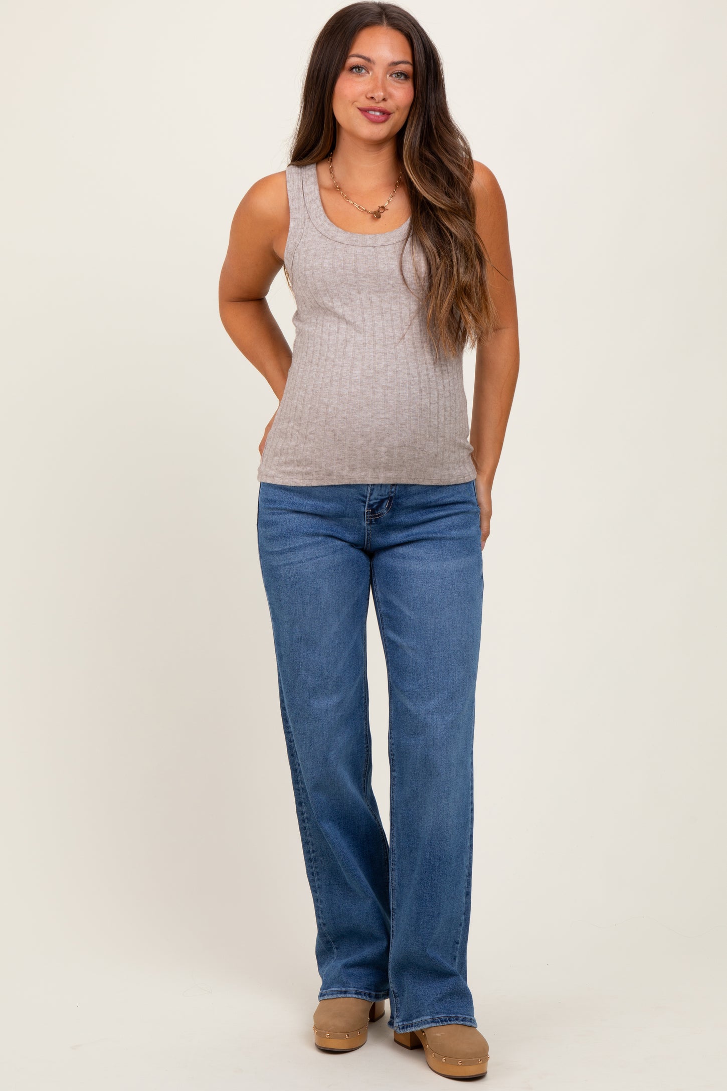 Navy Blue Classic Wash Wide Leg Maternity Jeans