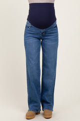 Navy Blue Classic Wash Wide Leg Maternity Jeans