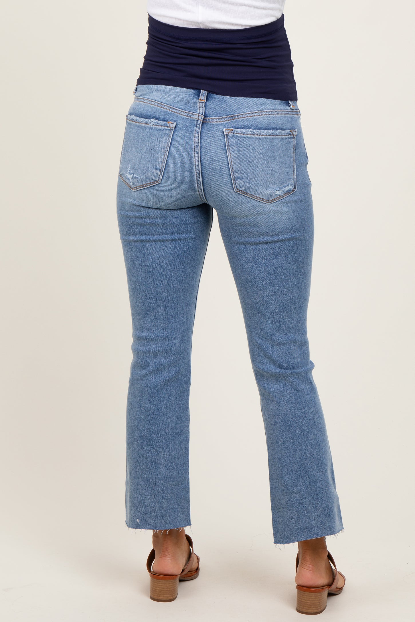 Light Blue Cut Hem Kick Flare Maternity Jeans