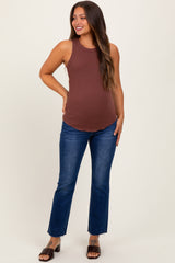 Navy Blue Cut Hem Kick Flare Maternity Jeans