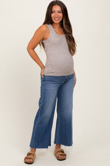 Blue Raw Hem Cropped Wide Leg Maternity Jeans