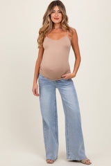 Light Blue Lightly Distressed Wide Leg Maternity Jeans
