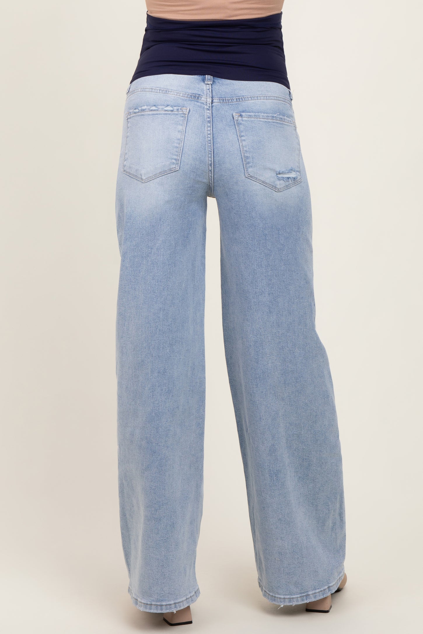 Light Blue Lightly Distressed Wide Leg Maternity Jeans