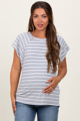 Heather Grey Stripe Ribbed Short Sleeve Maternity Tunic Top