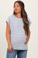 Heather Grey Stripe Ribbed Short Sleeve Maternity Tunic Top