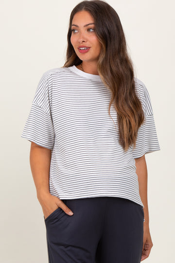 Heather Grey Striped Drop Shoulder Short Sleeve Maternity Top