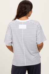 Heather Grey Striped Drop Shoulder Short Sleeve Maternity Top