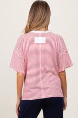 Red Striped Drop Shoulder Short Sleeve Maternity Top