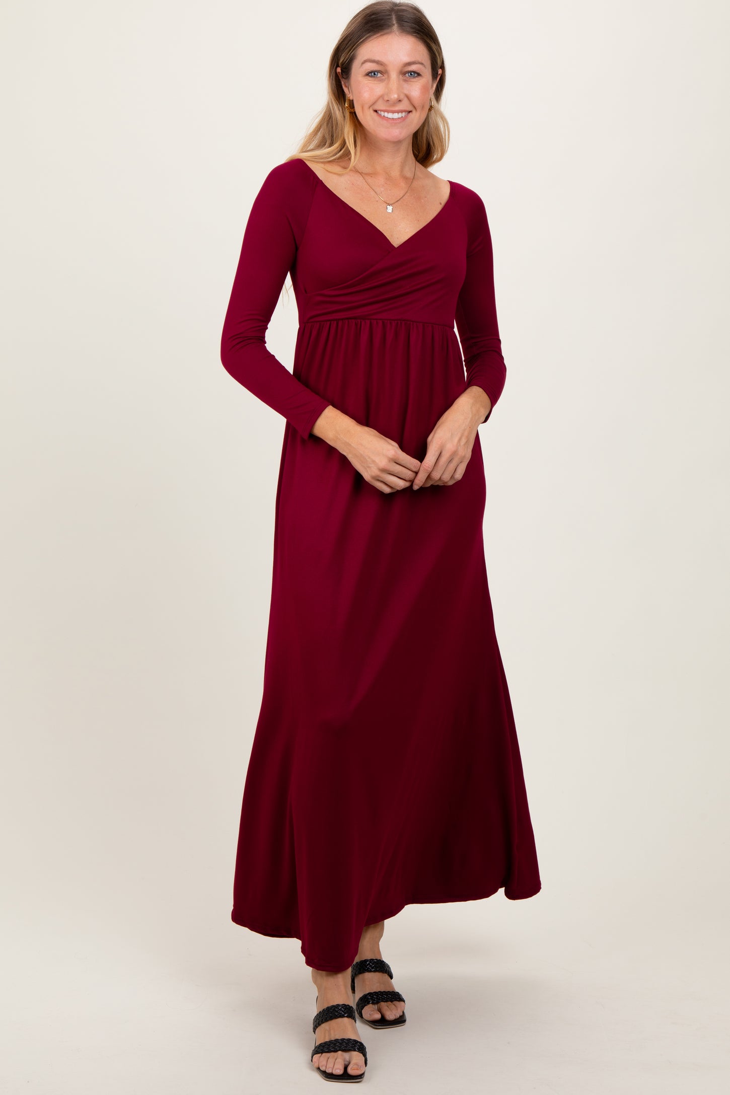 Burgundy Wrap Front Empire Waist Maxi Dress PinkBlush Burgundy Wrap Front Empire Waist Maxi Dress PinkBlush