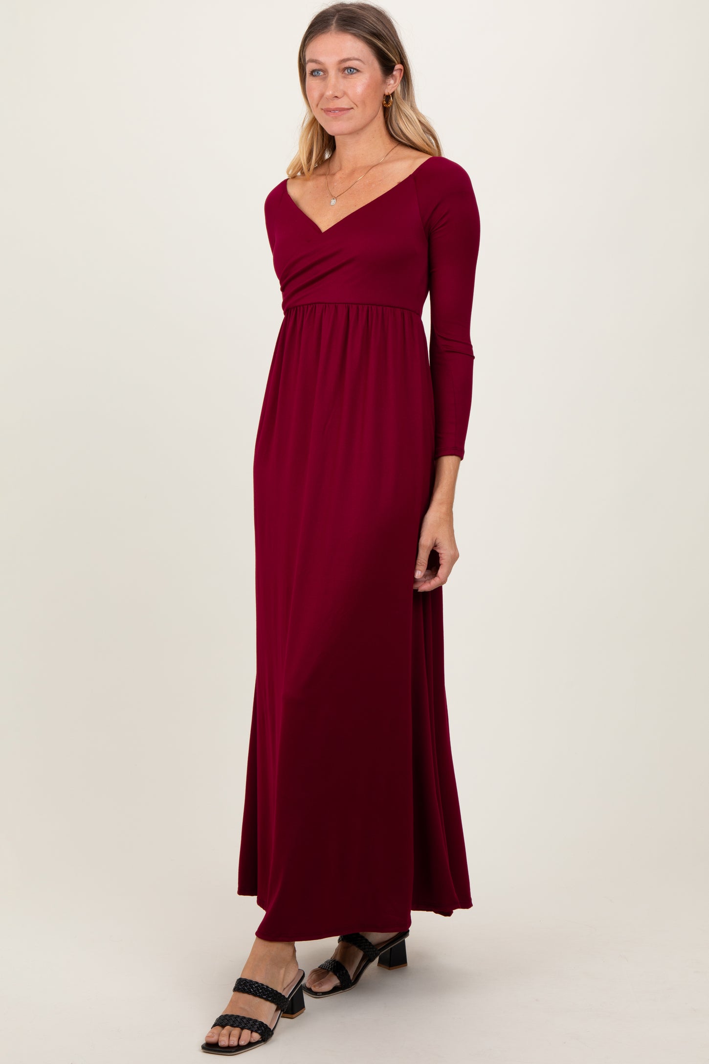 Burgundy Wrap Front Empire Waist Maxi Dress PinkBlush Burgundy Wrap Front Empire Waist Maxi Dress PinkBlush