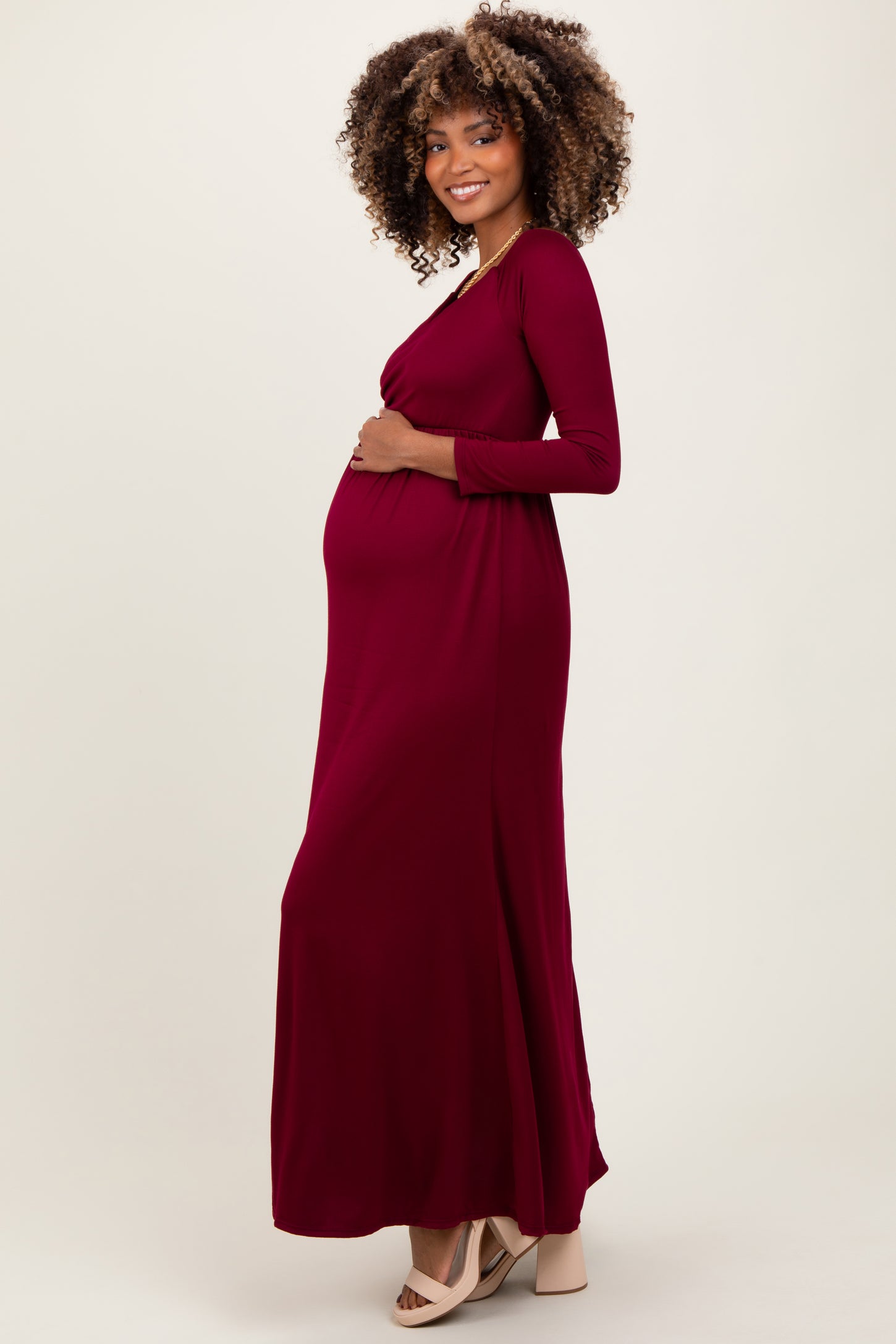 Burgundy Wrap Front Empire Waist Maternity Maxi Dress Burgundy Wrap Front Empire Waist Maternity Maxi Dress