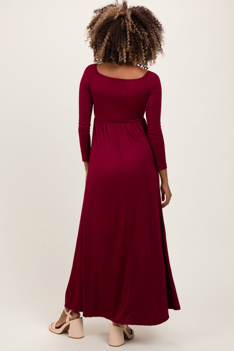 Burgundy Wrap Front Empire Waist Maternity Maxi Dress