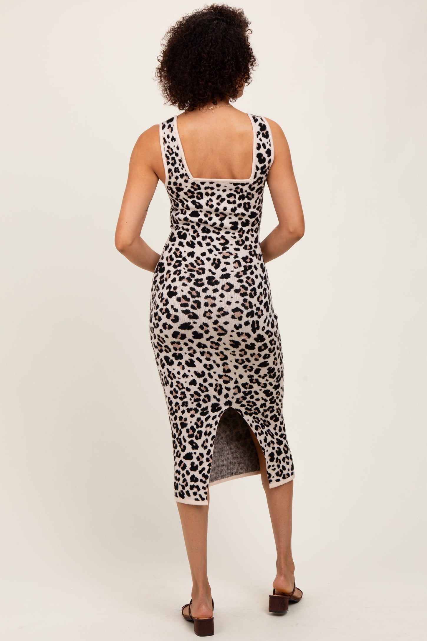 Multicolor Leopard Robe Multicolor Knit Sleeveless Leopard Print Midi Dress â PinkBlush