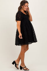Black Floral Applique Overlay Maternity Dress